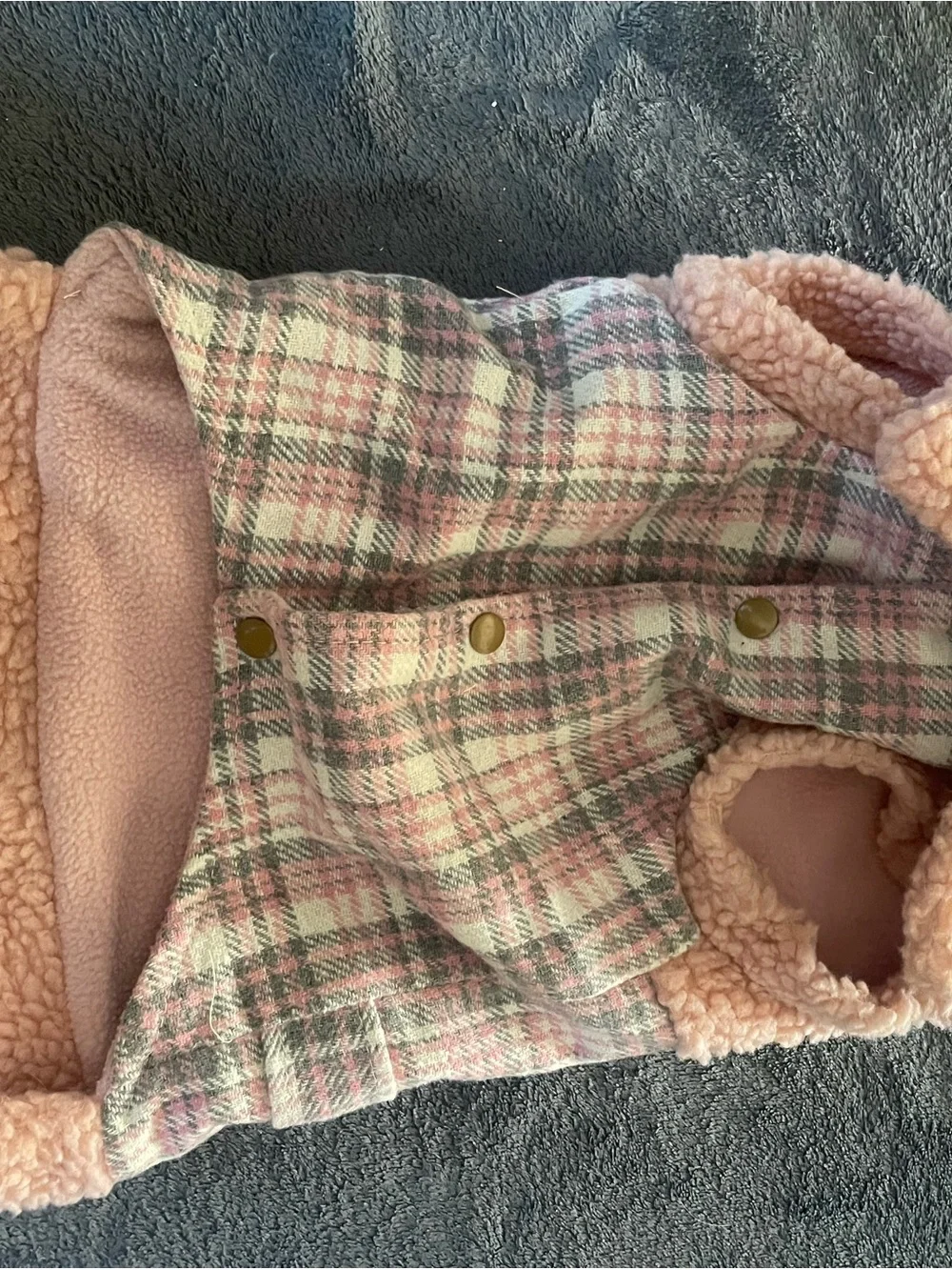 Pink Plaid Sherpa Dog Coat with Buckle Detail